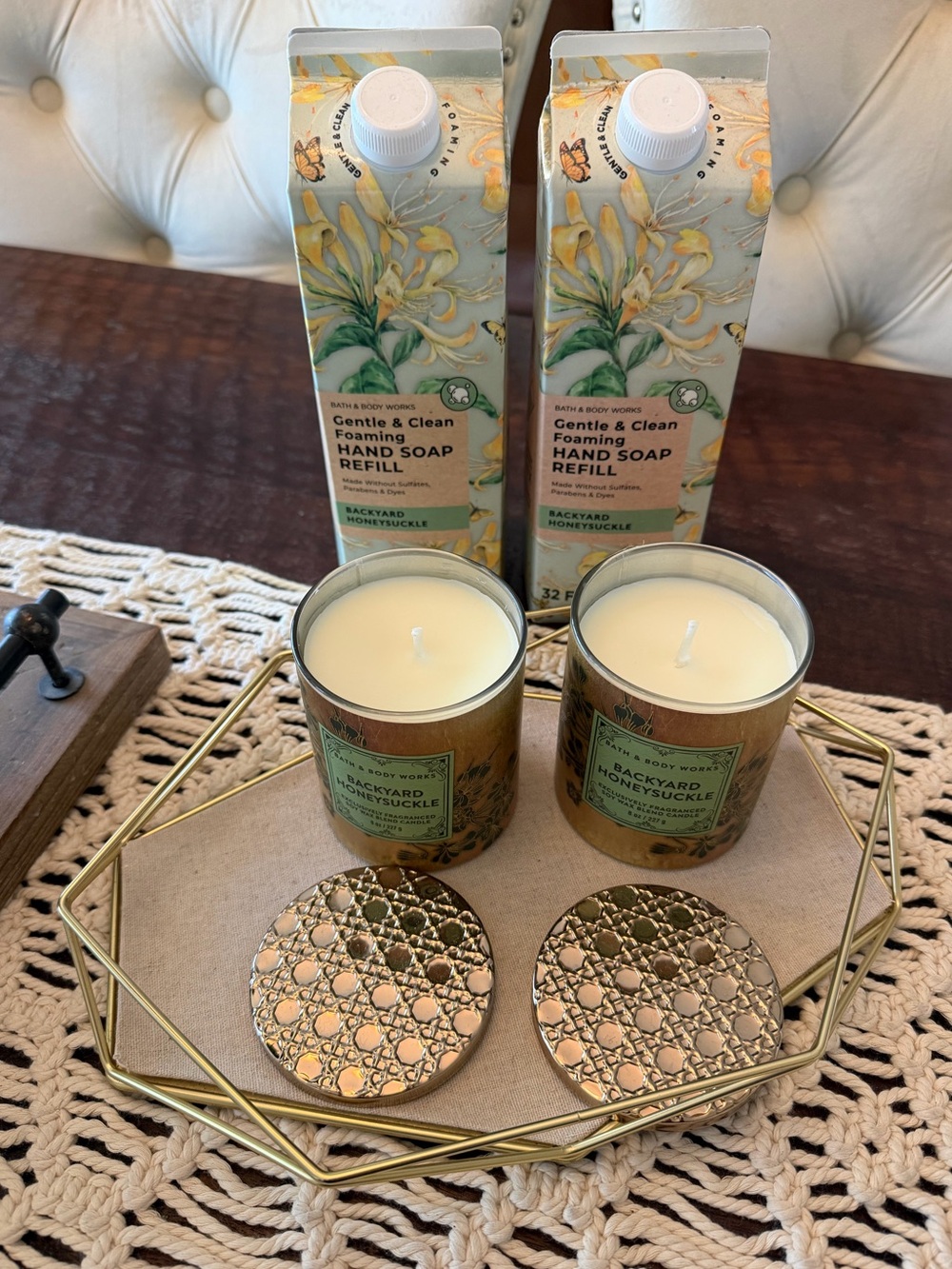 Bath & Body Works Backyard Honeysuckle Candles and Hand Soap Refills - New